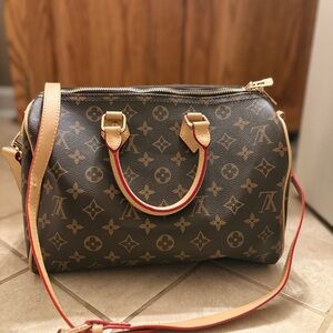 Elegant Monogram Satchel with Red Trim